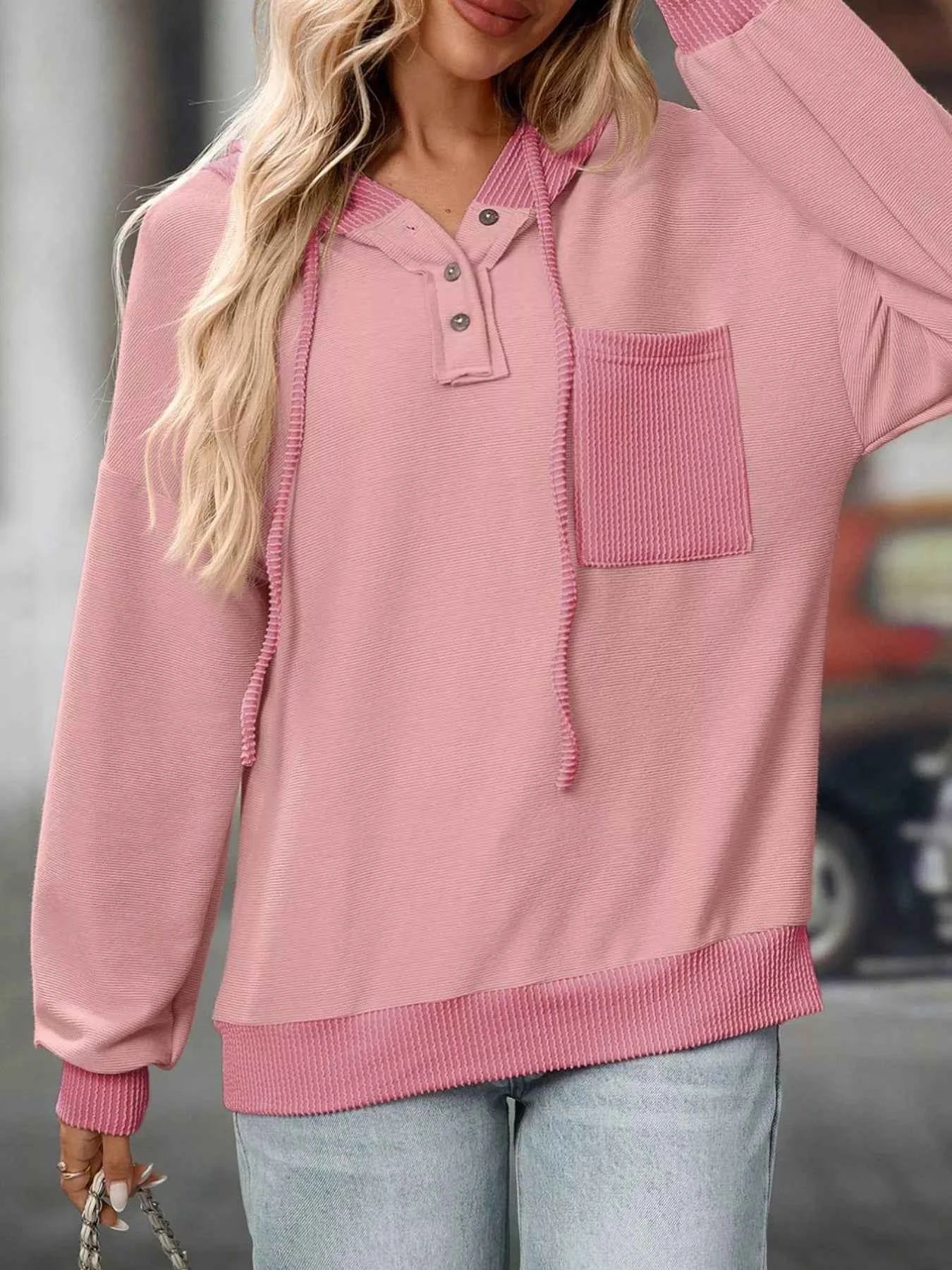 Casual Color Block Button Detail Hoodie 88ead3cf-9c78-4d5a-ac91-470bdc1f6b64-Max-Origin