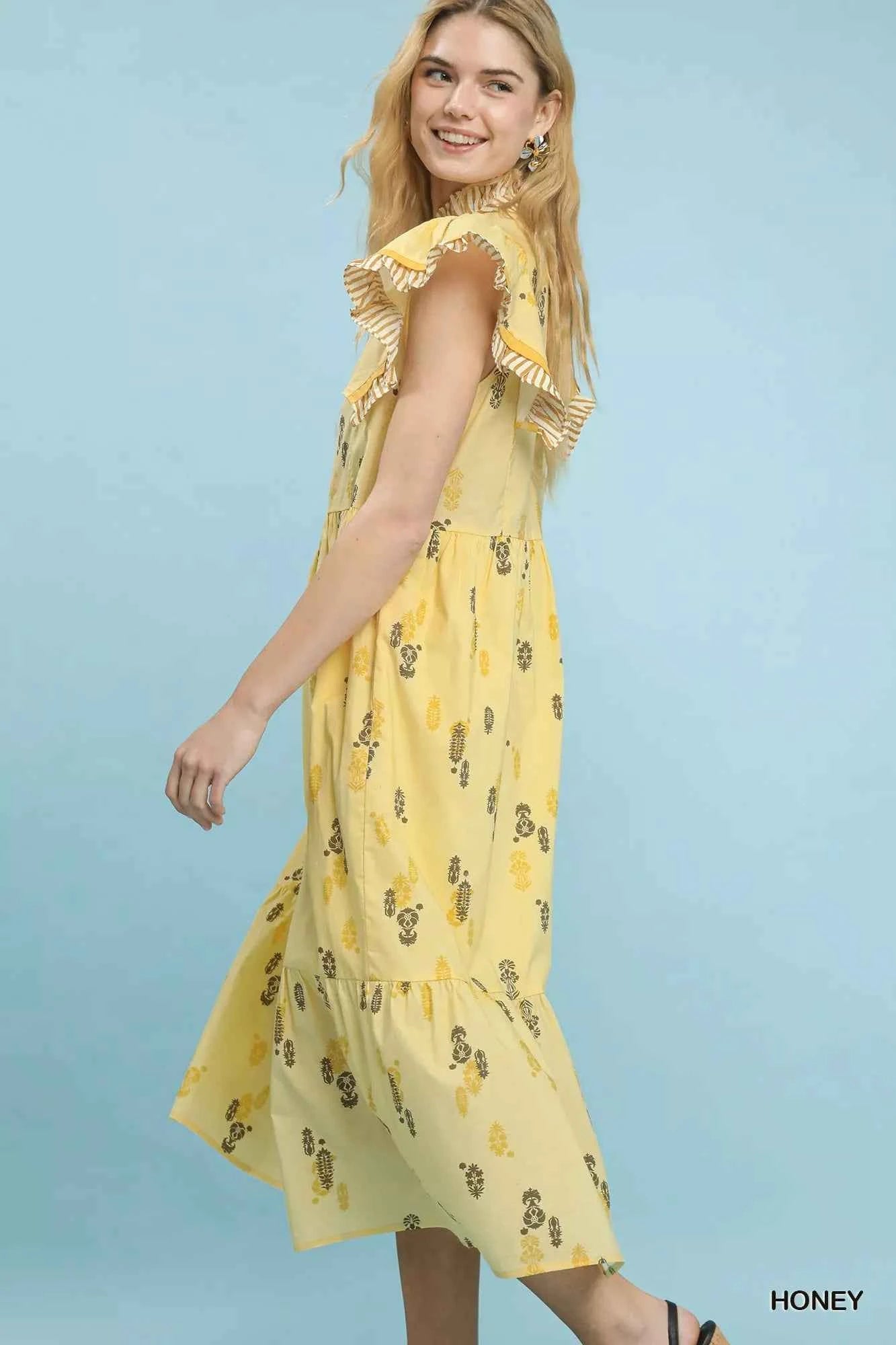 Umgee Floral Ruffle Sleeve Tiered Midi Dress 88f22066-f3d3-43e9-8d8e-7e6af674a8bb-Max-Origin