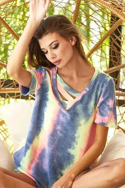 BiBi Tie Dye Terry V Neck Top With Double Strap 88f382c18fdf4e339c6360a5c5765936-Max-Origin