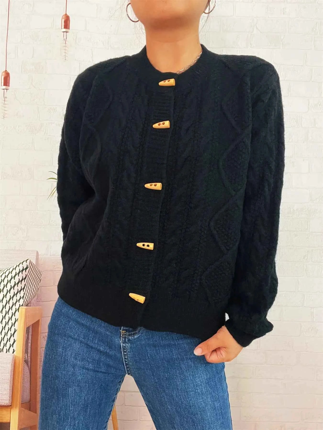 Cable Knit Button-Up Cardigan