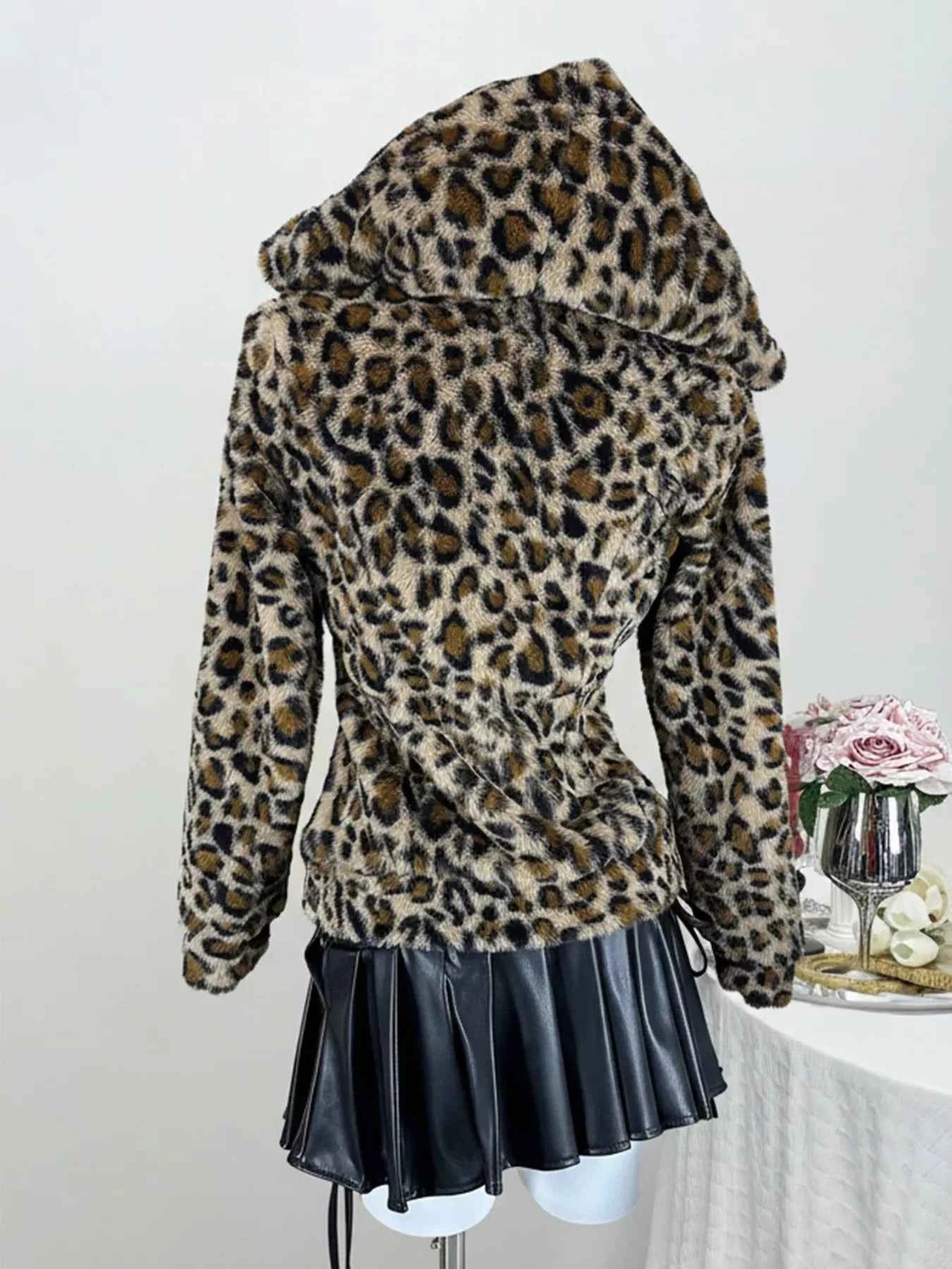 Leopard Plush Zip-Up Hooded Outerwear 89097f896b8c49f681fb36c3b2990058-Max-Origin