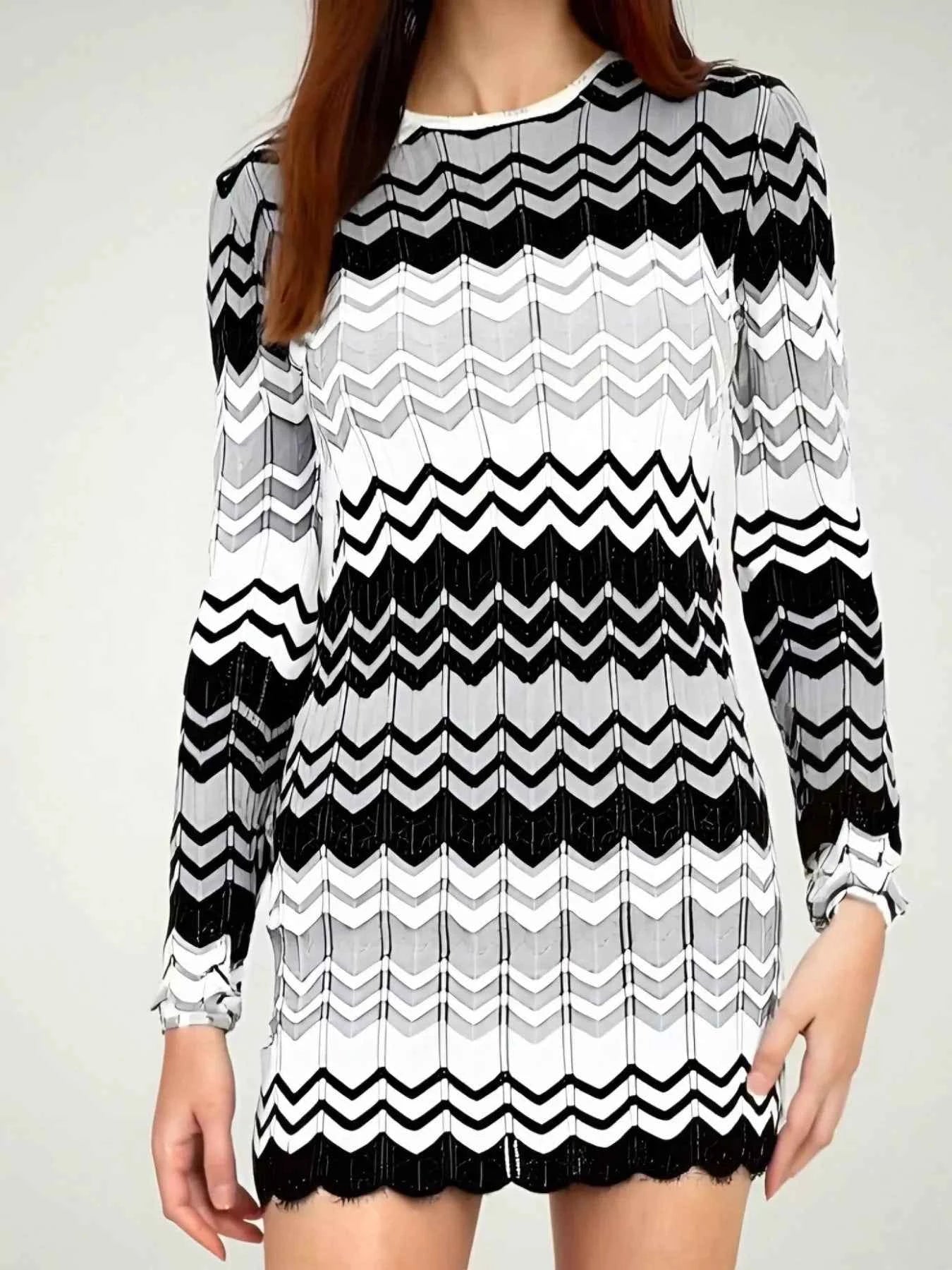 Openwork Wave Pattern Long Sleeve Sweater Dress Grey 8909cbfe-3aad-4236-a5de-b8efc96a0a48-Max-Origin