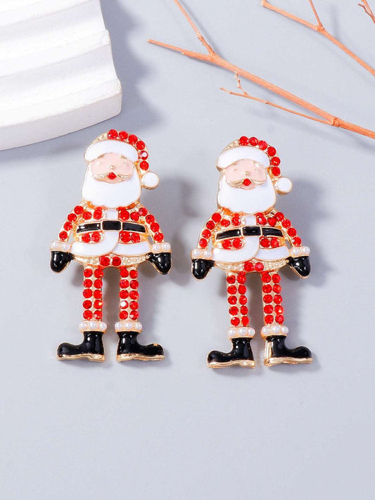 Alloy Rhinestone Santa Earrings