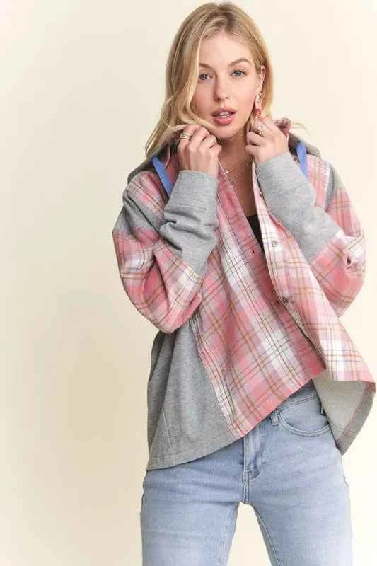 ADORA Button Down Plaid Hoodie Shacket PINK H.GREY 8912a071fb52414699d26503dc9bc633-Max-Origin