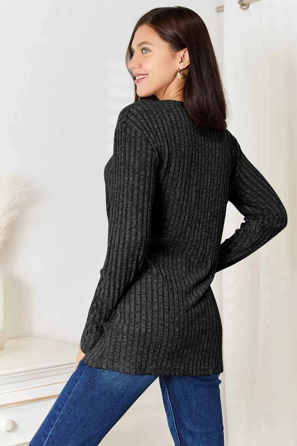 Double Take Notched Neck Ribbed Long Sleeve T-Shirt 891a191a-5a7e-417c-9c98-96d7b69fb927-Max