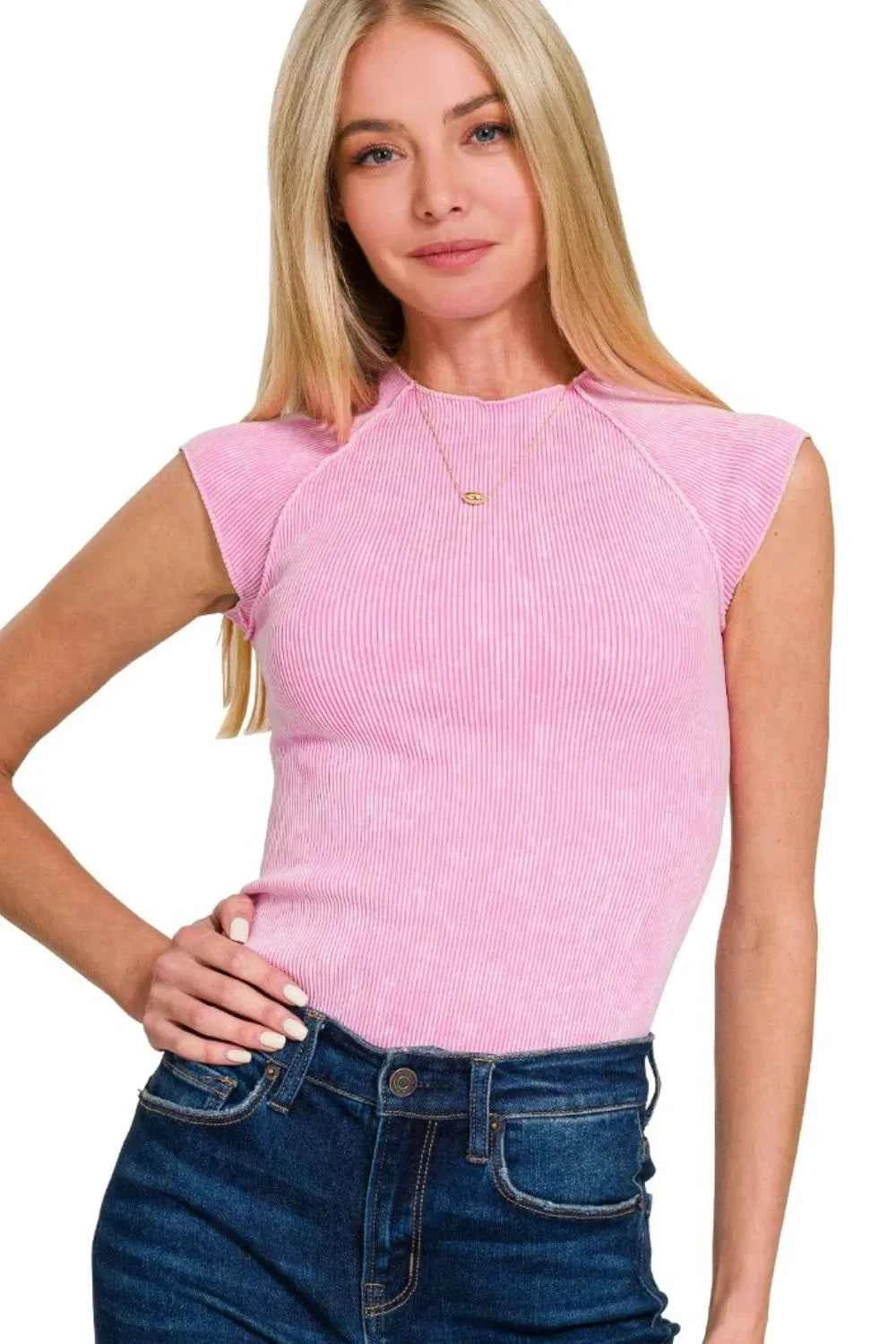 Stone Washed Ribbed Seamless Top CANDY PINK 891c37dc-0173-4f3b-9d67-e03439e42c43-Max-Origin