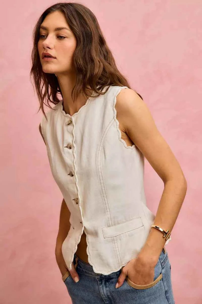 SO ME Scalloped Edge Cotton Twill Washed Vest Top 891e89b8f03a46a4bec4800cbf3ae25b-Max-Origin