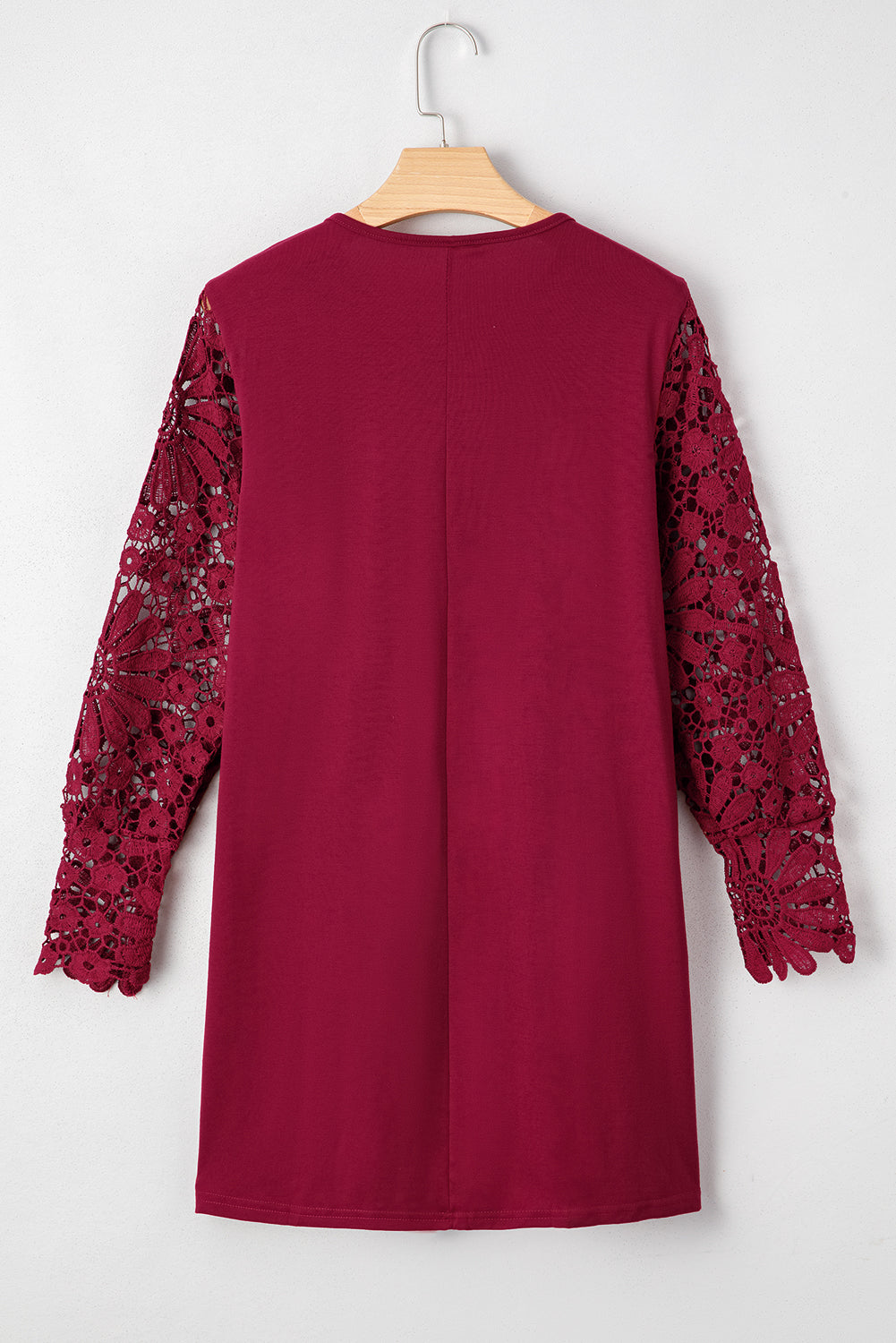 Burgundy Pleated Lace Sleeve Shift Mini Dress 892a0387455bdaf3