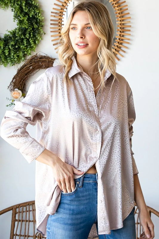 Full Size Ditsy Dot Button Down Collared Satin Shirt 892fa61d-6367-462f-a02b-7b7e734a685d-Max
