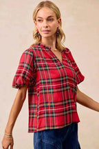 BiBi Christmas Plaid Short Sleeves Ruffled Blouse 8938b8cabfe149c0a60c6009304b1f4c-Max-Origin