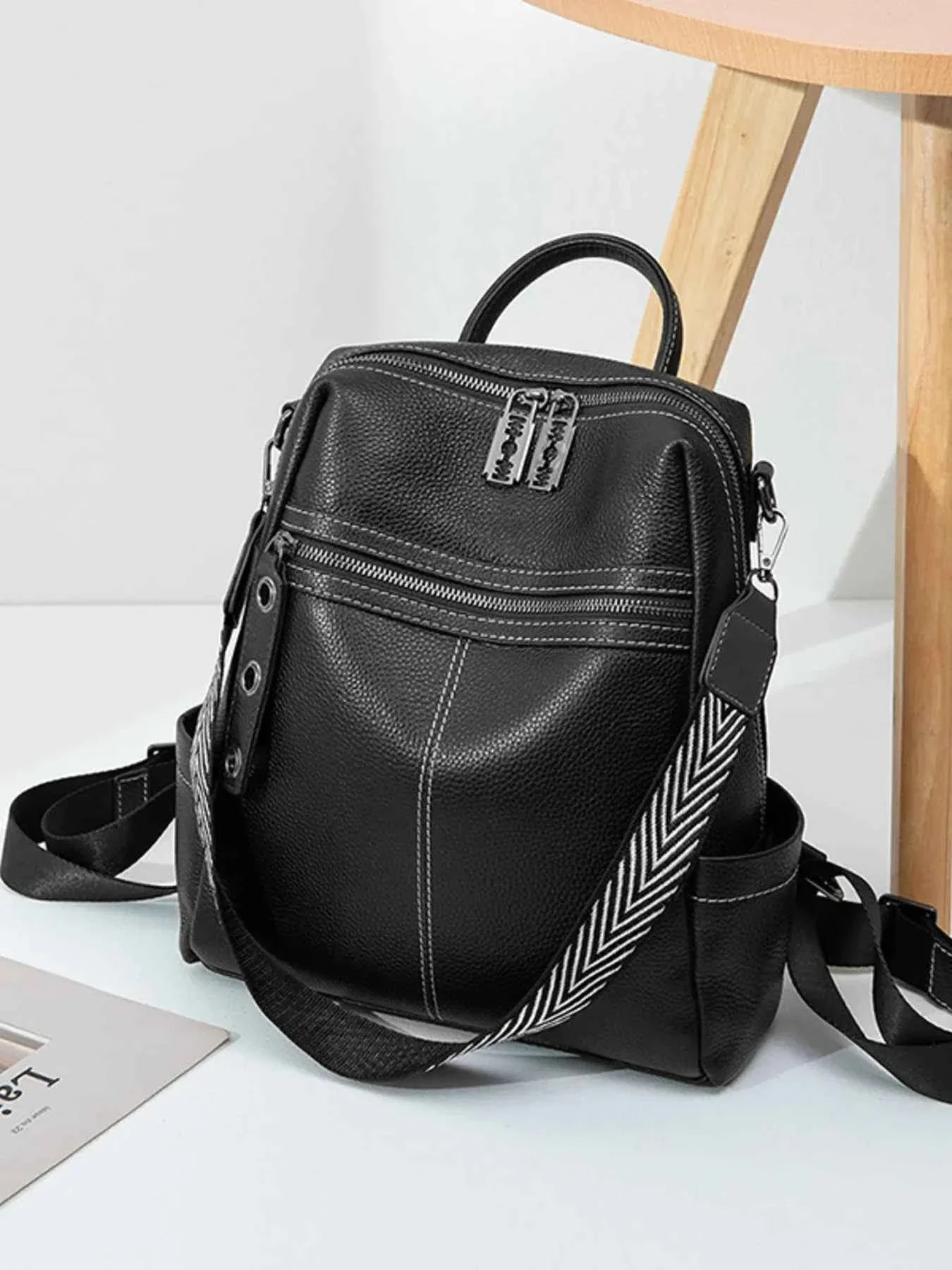 Leather Multi-Compartment Backpack Bag Black One Size 89391299f25b43528e28e8ae371c0fe7-Max-Origin