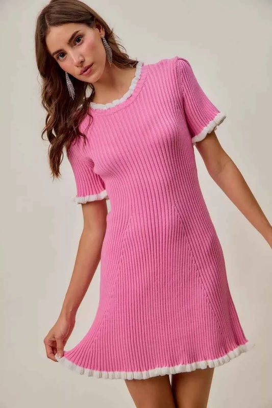 Contrast Ruffled Sweater Knit Mini Dress 894a469013104ec19a88e5e72c867adb-Max-Origin