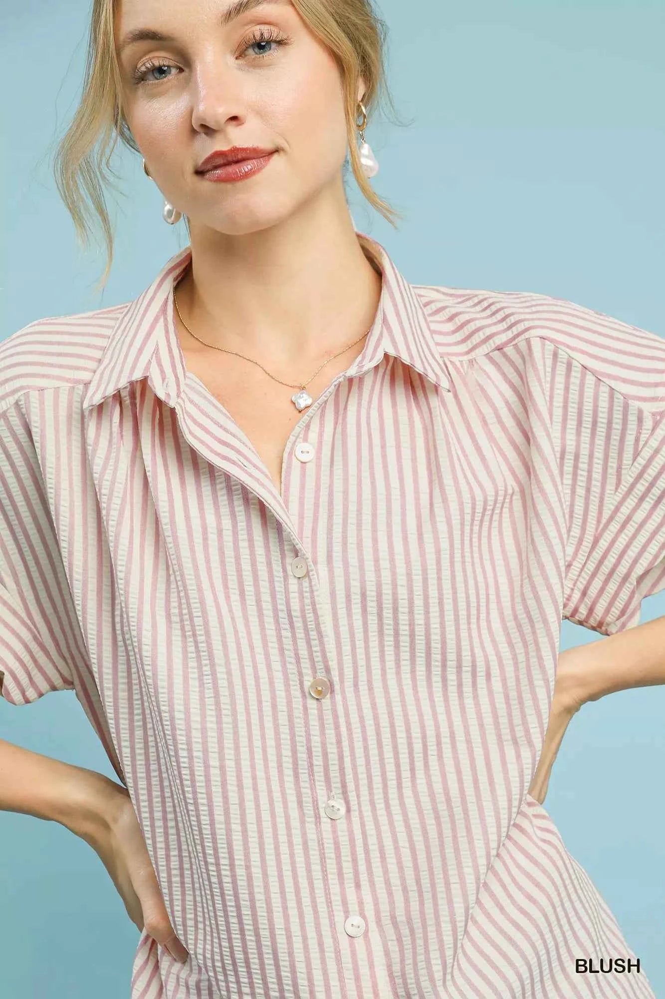 Umgee Striped Button-Down Top with Scallop Sleeves 89687a63-6e65-422f-a014-0c87c25c0a8c-Max-Origin