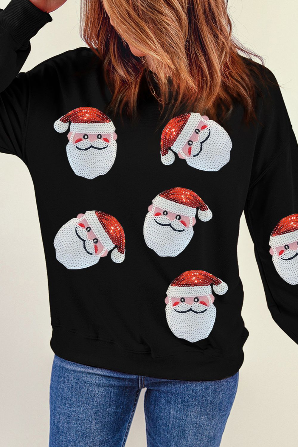 Sequin Santa Patch Round Neck Sweatshirt