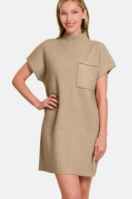 Zenana Short Sleeve Sweater Mini Dress H. Mocha 8974c01b-4994-4970-8b38-4e1a14b3a3c9-Max