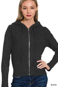 Zenana Drawstring Zip Up Hooded Cardigan BLACK 897ac622fa184db68aa7fdf0be7f9898-Max-Origin