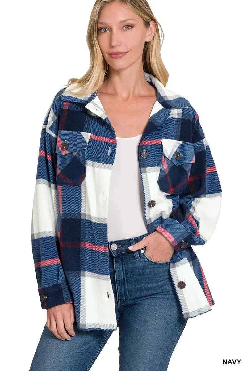 Zenana Oversized Plaid Fleece Shacket 89835a7032b64b59b918a708605ad11d-Max-Origin