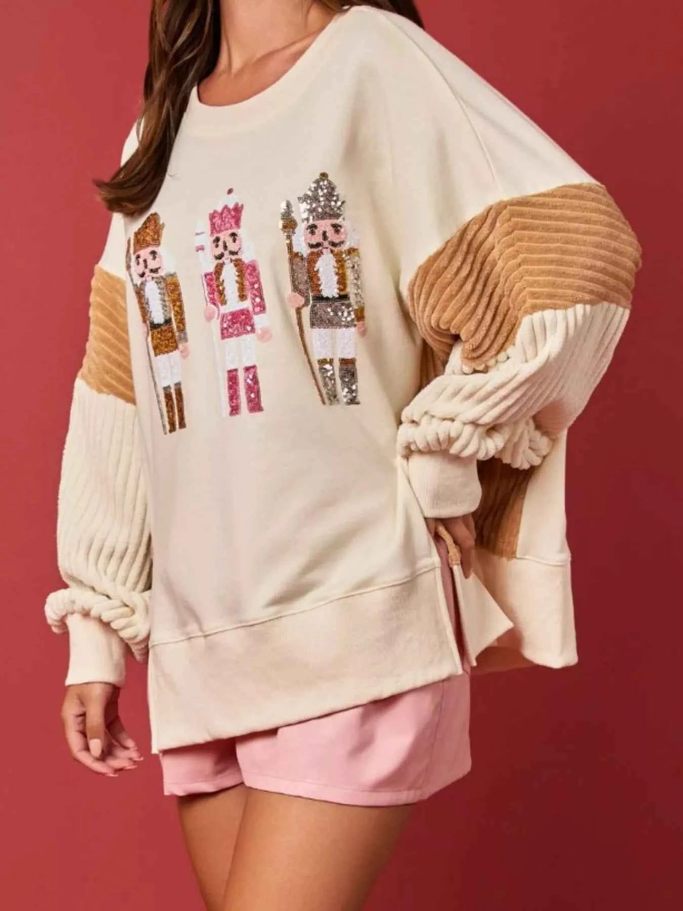 Nutcracker Long Sleeve Sweatshirt with Side Slit 89875123-1295-4644-859b-a0f17eb3591d-Max-Origin