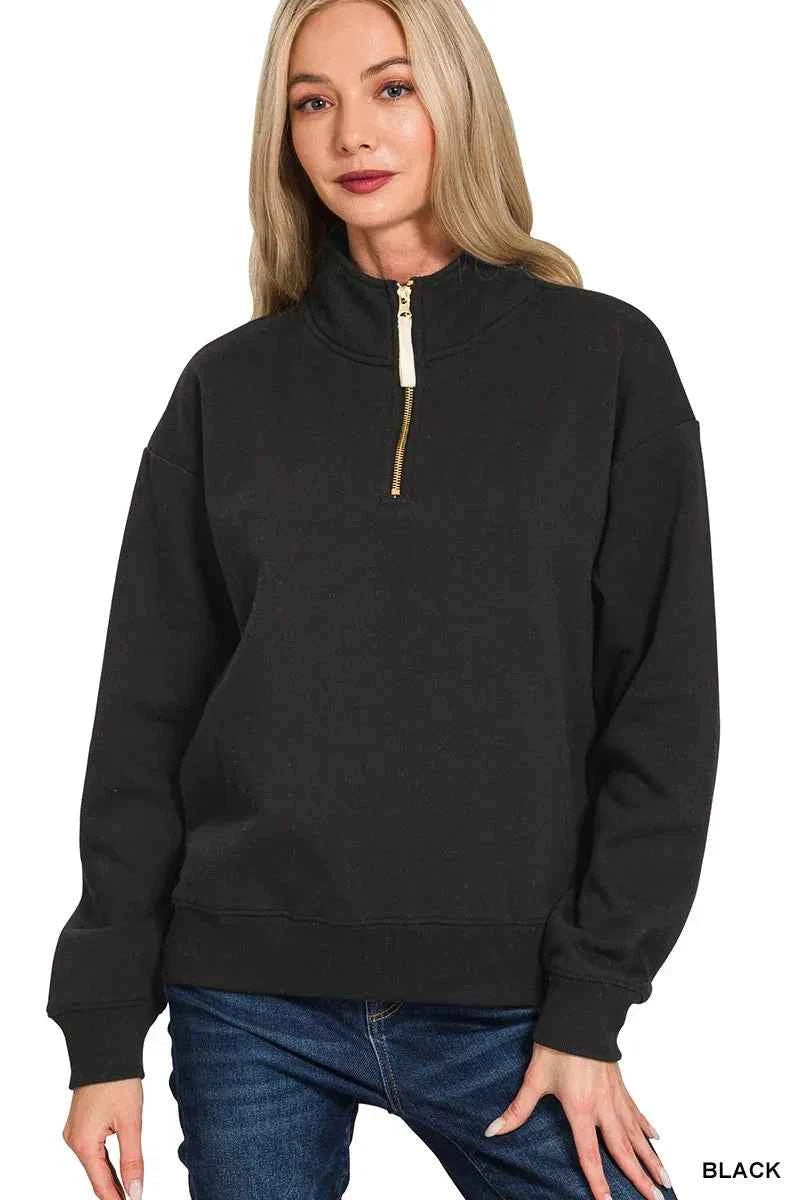 Zenana Fleece Half Zip Sweatshirt 8987e623fcb746b594e71ec959c736ee-Max-Origin