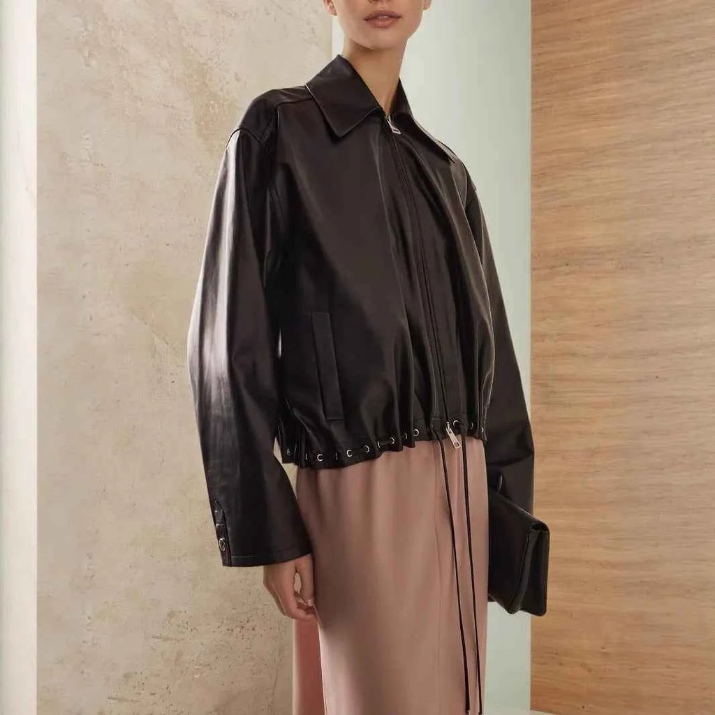 Drawstring Hem Zip Up Jacket Black 898c571e-8ca3-4ac1-82c9-4a87aad95ee9-Max-Origin