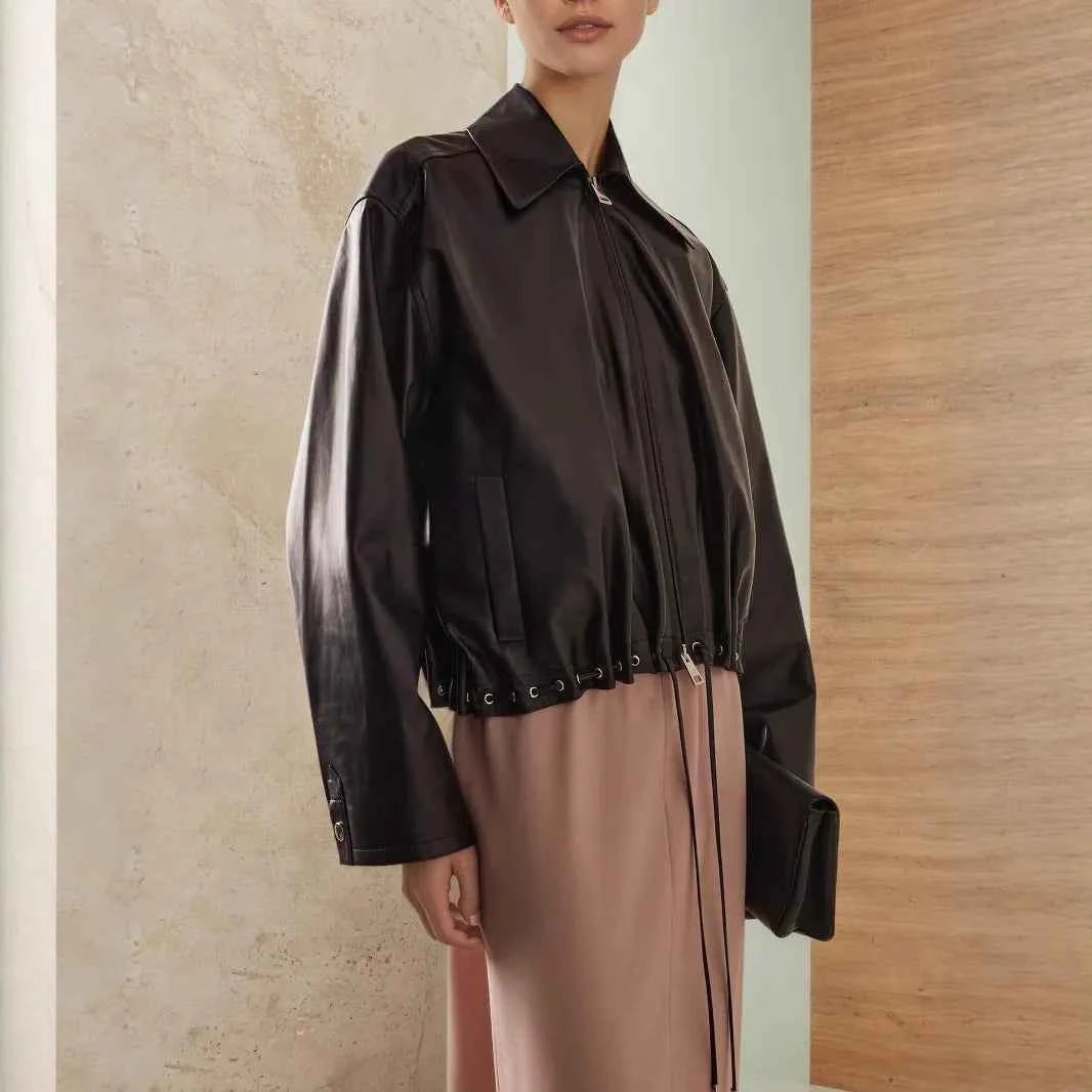 Drawstring Hem Zip Up Jacket Black 898c571e-8ca3-4ac1-82c9-4a87aad95ee9-Max-Origin