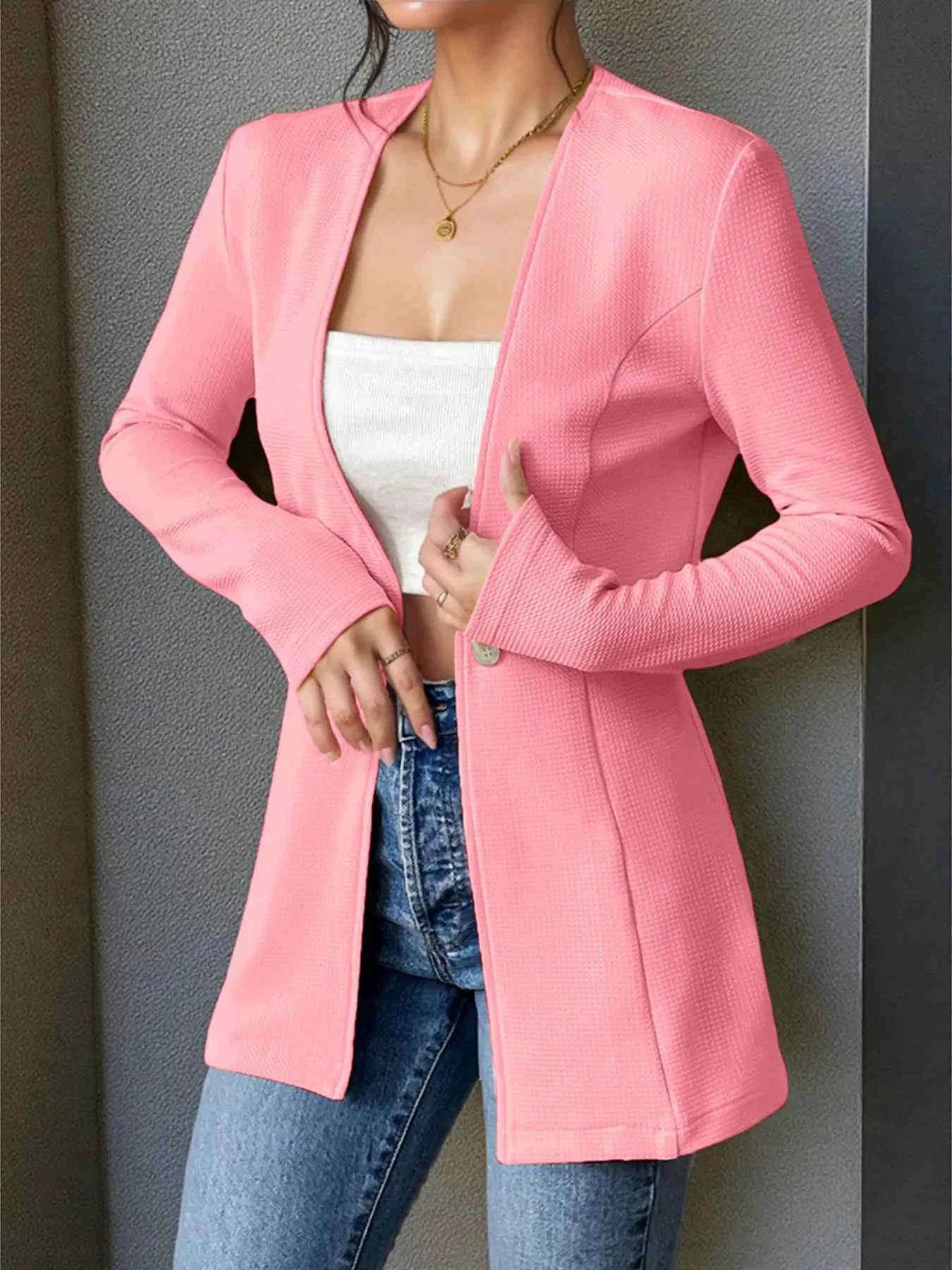 One Button Long Sleeve Blazer Coral 898e7afba2db40a389a96e515fce01db-Max-Origin