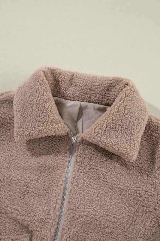 Solid Zip-Up Pocketed Fuzzy Jacket 8996d34a-544d-4c4d-aea2-c3610f0a3f28