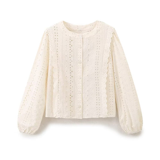 French Embroidered Long-Sleeve Shirt
