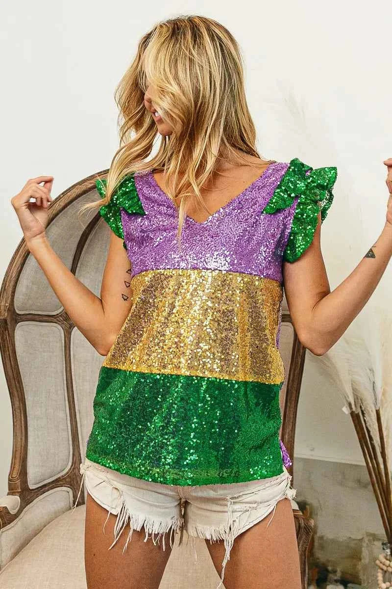 BiBi Mardi Gras Sequin Color Block Ruffled Top 899c0973c34d4994b5cb5f70949b64e4-Max-Origin
