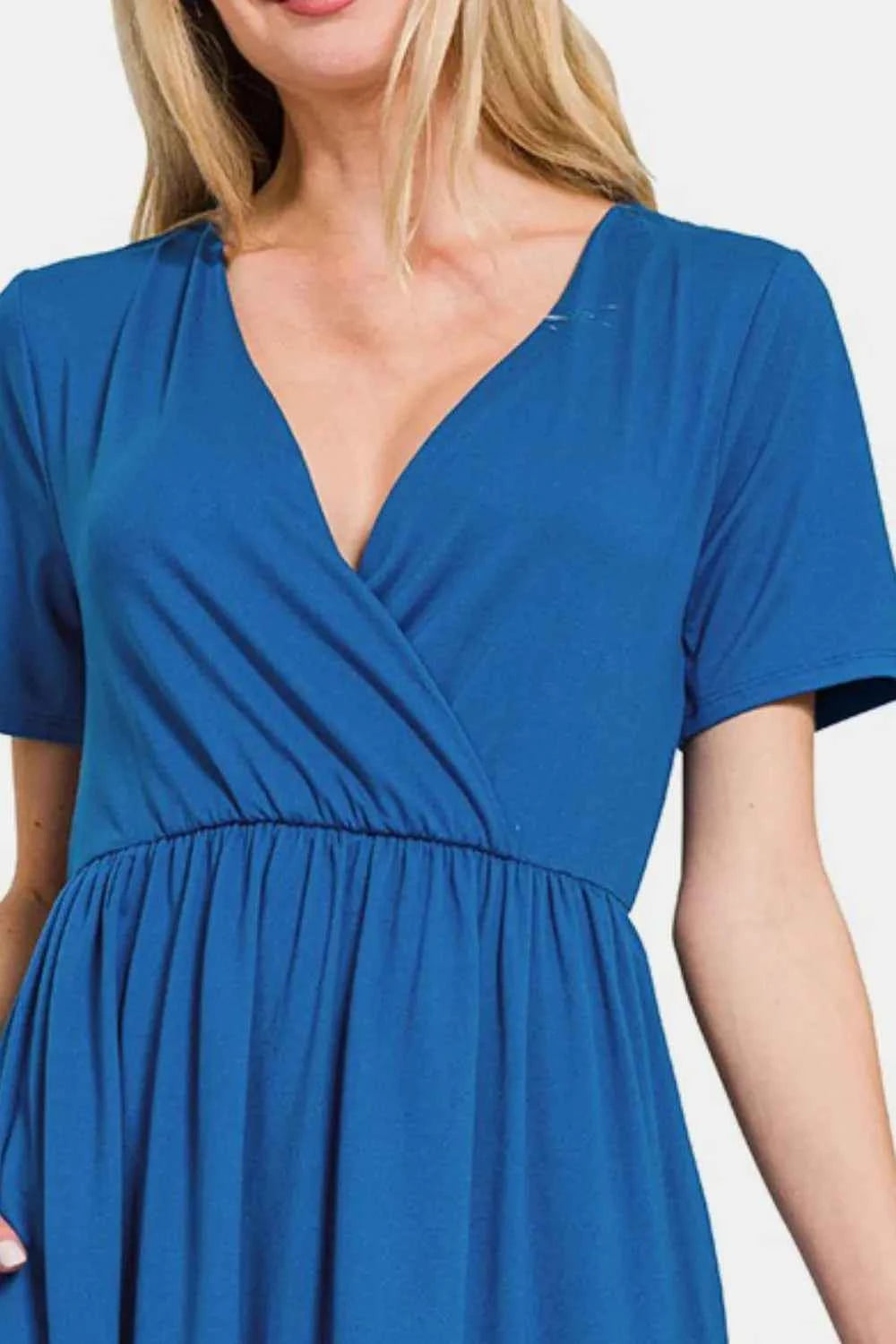 Zenana Surplice Short Sleeve Brushed DTY Dress 899d2a0d-7135-4334-8794-ea18c9ef4aac-Max