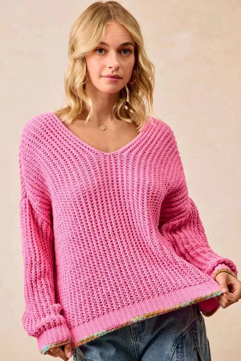 BiBi V-Neck Sweater with Colorful Trim 89a072becf364814962d4c9c71264dd4-Max-Origin
