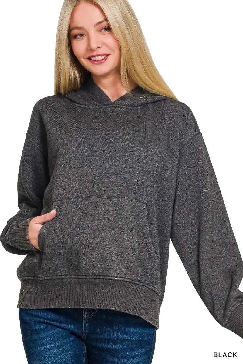 Zenana Fleece Acid Wash Kangaroo Pocket Hoodie BLACK 89a5bc6bb626441c843406e4ac450305-Max-Origin