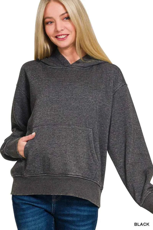 Zenana Fleece Acid Wash Kangaroo Pocket Hoodie BLACK 89a5bc6bb626441c843406e4ac450305-Max-Origin