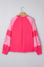 Strawberry Pink Heart Shape Striped Patchwork Long Sleeve Loose Top 89a7b310298792f3