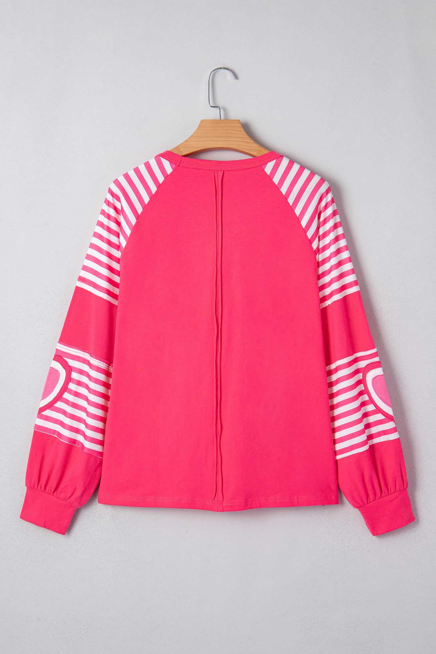 Strawberry Pink Heart Shape Striped Patchwork Long Sleeve Loose Top 89a7b310298792f3