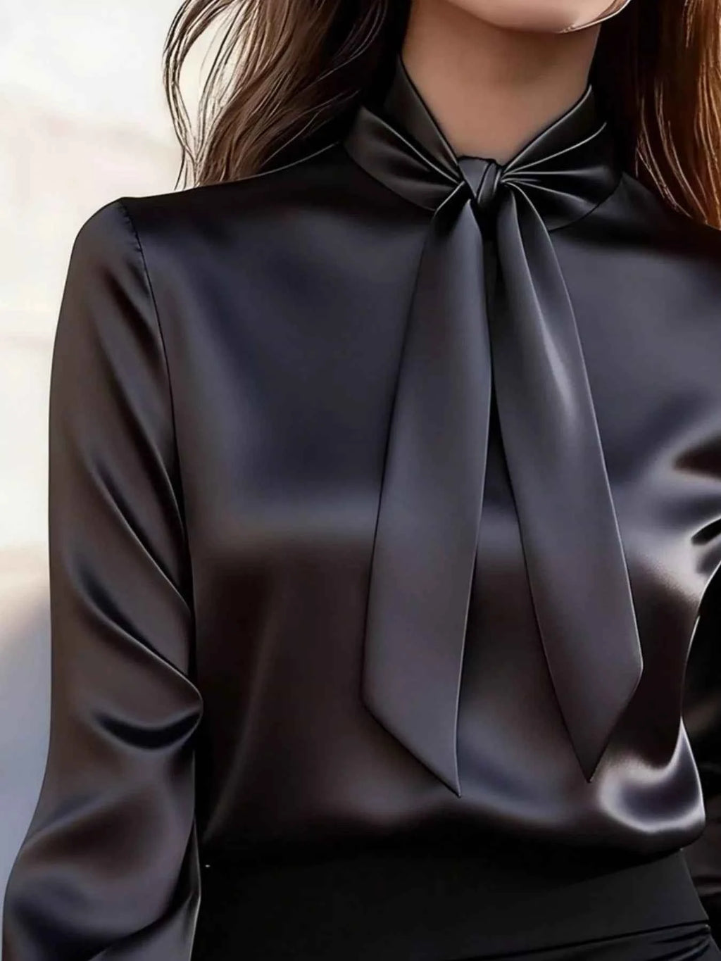 Tie Neck Satin Long Sleeve Blouse 89b17cdd-c97e-414e-835b-c4d42553fcbd-Max-Origin