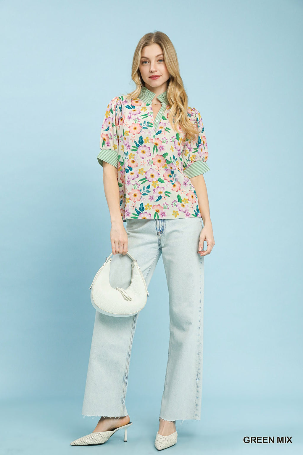 Umgee Floral Print Jacquard Ruffle Top 89bb4135-6155-4900-be91-c228889cb322-Max