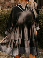 Striped Hem 3/4 Sleeve Tiered Dress 89bc1b48-2307-4413-bd7d-e2d8b0bbb903-Max-Origin