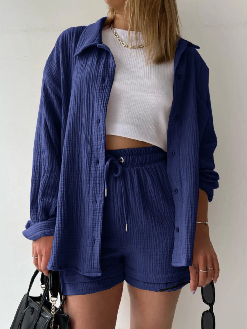 Textured Button Up Shirt and Shorts Set 89c36d51-264c-44cb-8d4c-30f385412254-Max-Origin