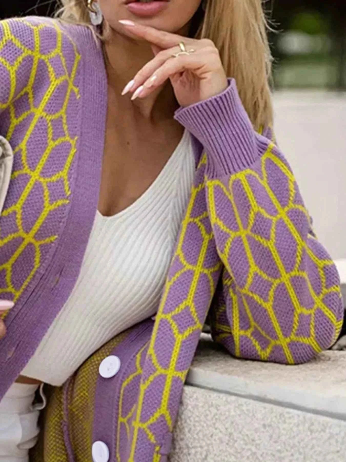 Geometric Patterned Button-Down Cardigan 89c74bf1-dc5d-4c90-a257-6d93c3254bbe-Max-Origin