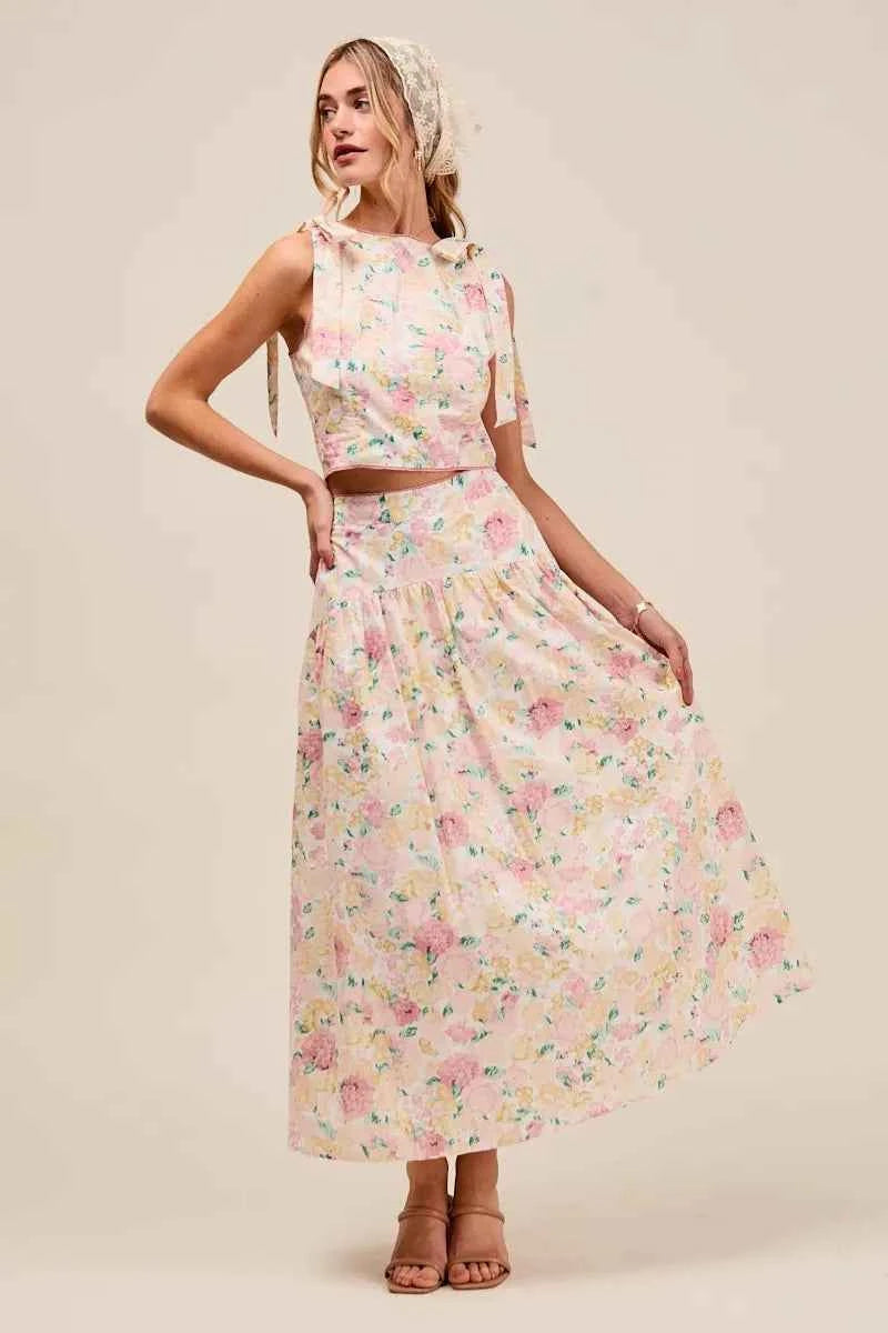 SO ME Floral Printed Woven Shoulder Bow Tie Top and Skirt Set 89d17c9c63ec4d31987b7437cacc07d4-Max-Origin