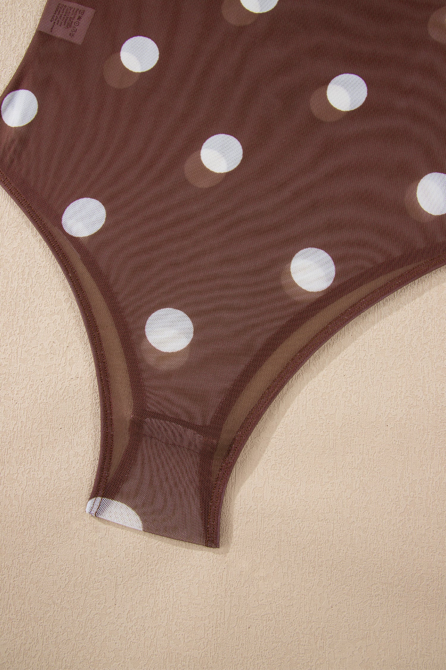 Brown Vintage Polka Dot Print Mesh Long Sleeve Bodysuit 89d5d76ad5cfc927