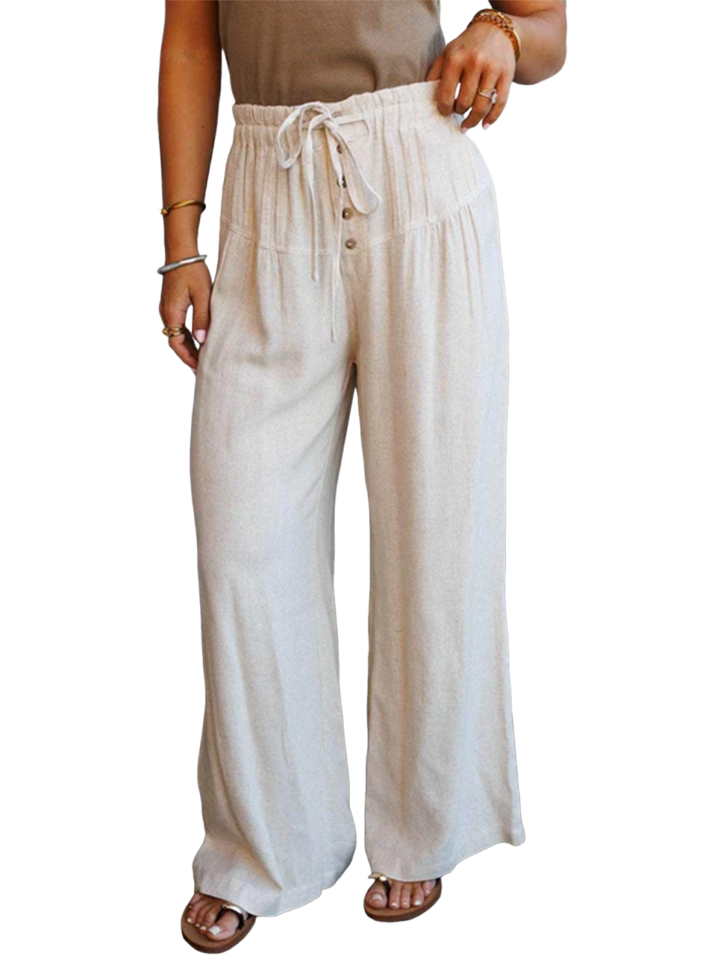 Jet Stream Drawstring Elastic Waist Button Pleated Detail Wide Leg Pants 89e3f588ad8a77ec