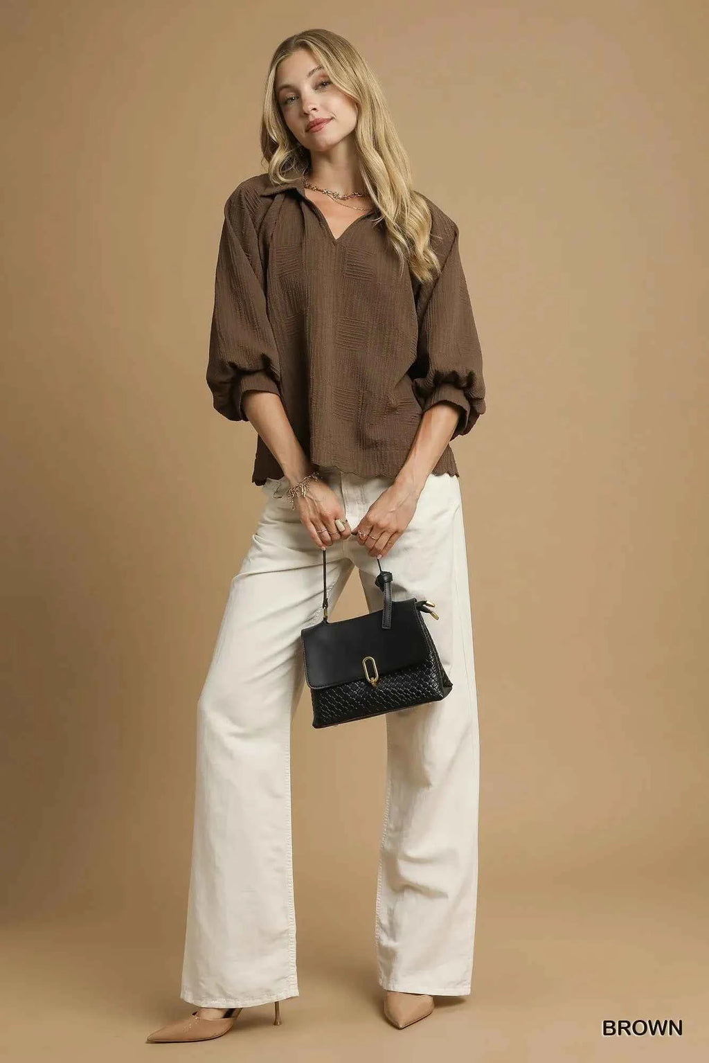 Umgee Oversized Balloon Sleeve Textured Blouse 89e5f42a-b525-4316-a17c-ca3c736683c2-Max-Origin