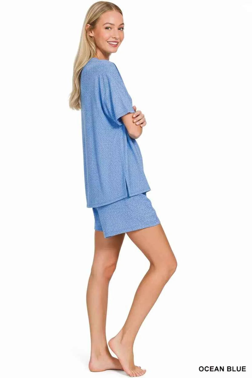 Zenana Soft Melange Short Sleeve Tee and Shorts Set 89e63217-c17a-43ed-9187-c446afbc843c-Max-Origin