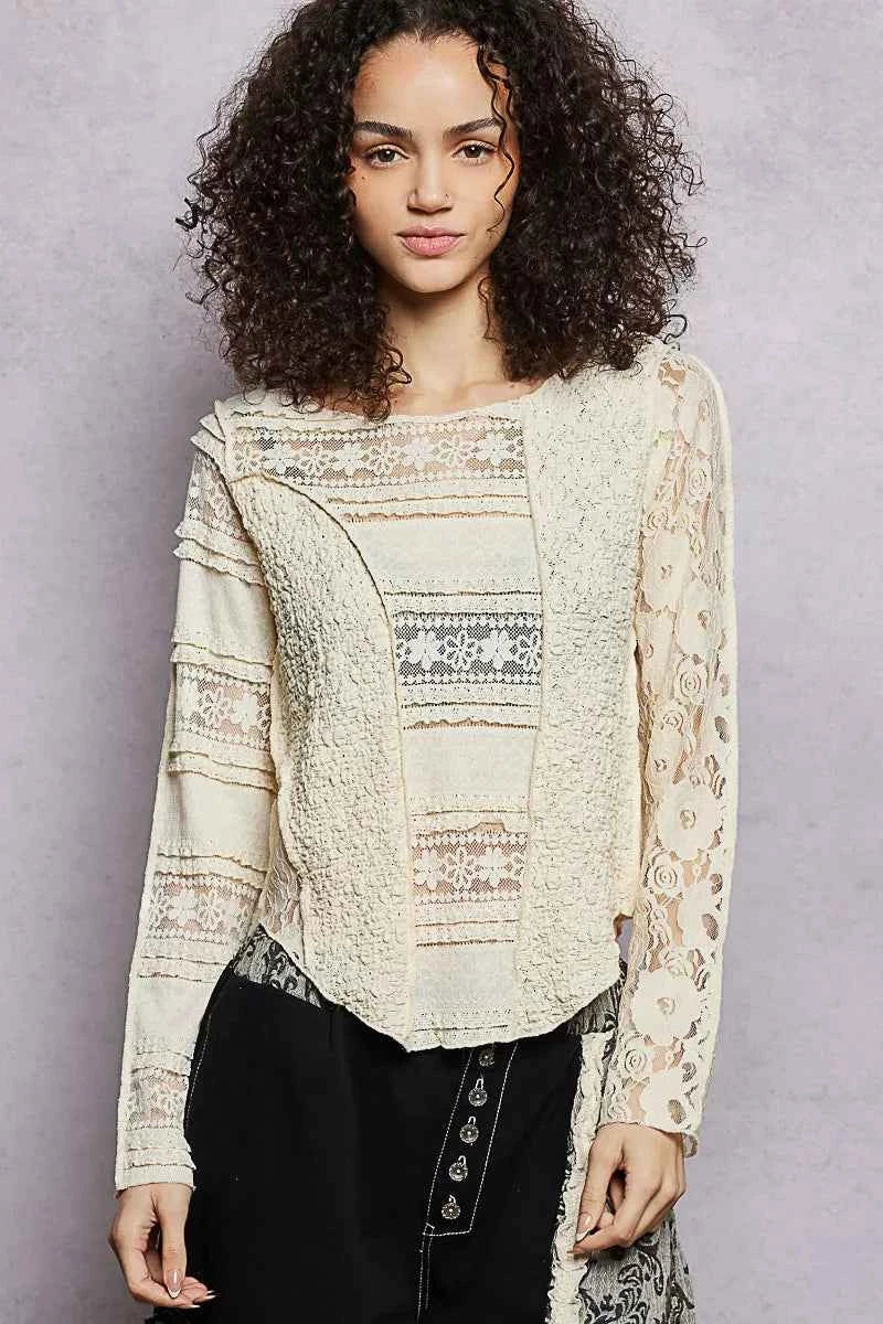 POL Round Neck Long Sleeve Exposed Seam Top with Lace Detail NATURAL 89ee8a95-a495-445d-952c-bd2594ea1a85-Max-Origin
