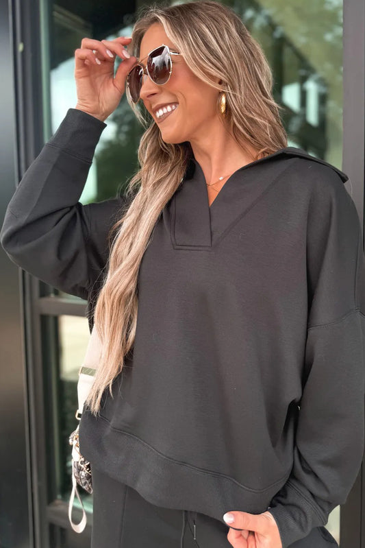 Bristol Black Collared V Neck Pullover Sweatshirt Sweatpants Set 89f178414f797839