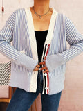Striped Button-Front Cardigan with Contrast Trim Blue One Size 89fa1fe0eb2043388b51601d1dc9b748-Max-Origin