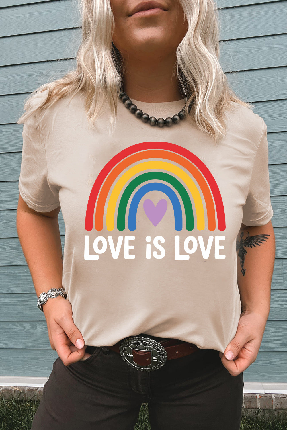 Khaki Love is Love Rainbow Heart Print Graphic T Shirt 89fc166536abfd9d