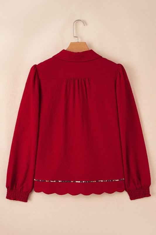 Alma Contrasted Trim Textured Blouse 8a005c58-b159-4ce5-aa78-5e66d231310a